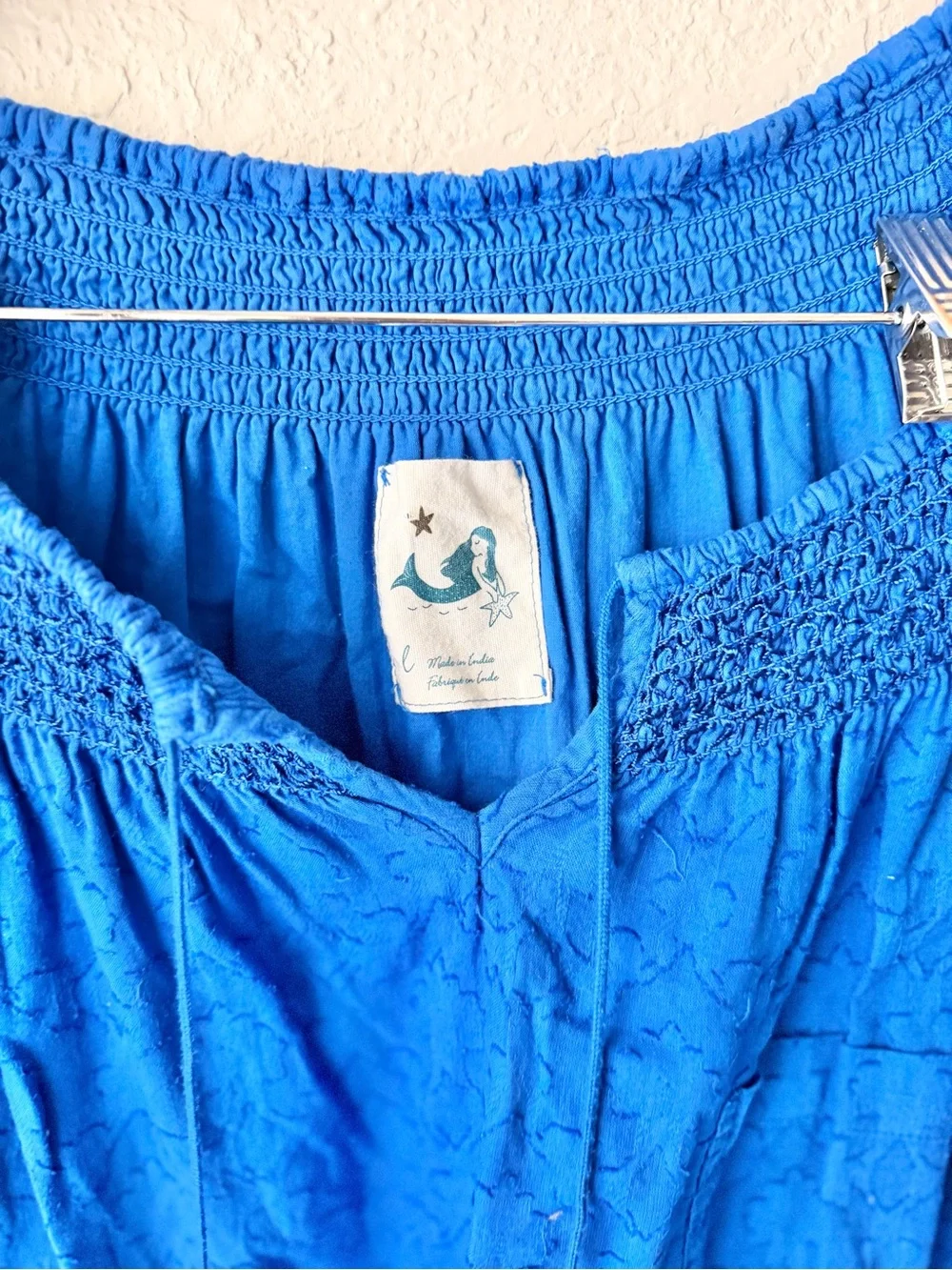 Anthropologie Jacquard Blue Smocked Dress Sz L